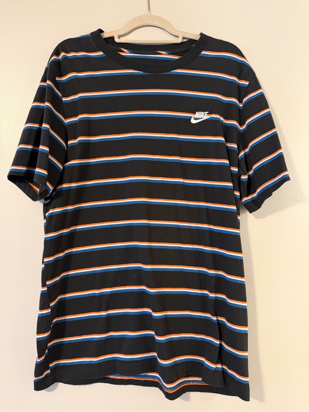 Nike Black Tee with Blue and Orange Stripes